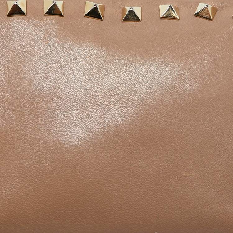 Pre Owned Valentino Beige Leather Rockstud Double Pouch Wallet