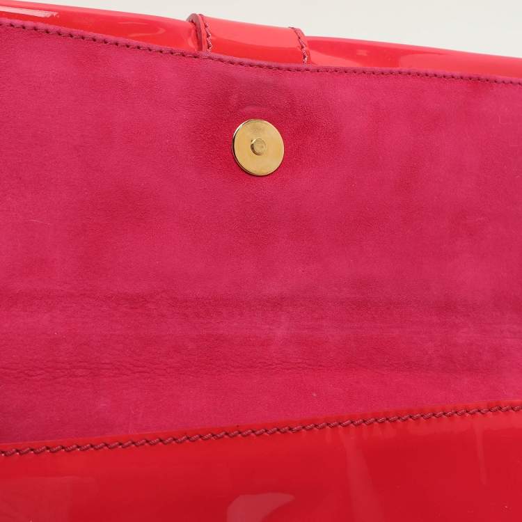 Pre Owned Valentino Pink Patent Leather Bow Chain Clutch