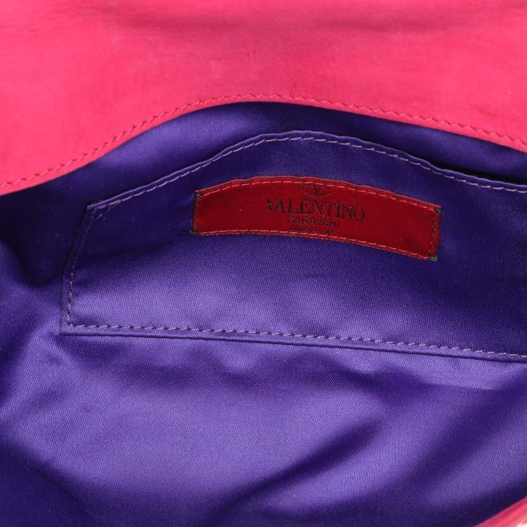 Pre Owned Valentino Pink Patent Leather Bow Chain Clutch