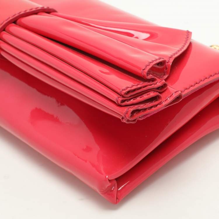 Pre Owned Valentino Pink Patent Leather Bow Chain Clutch