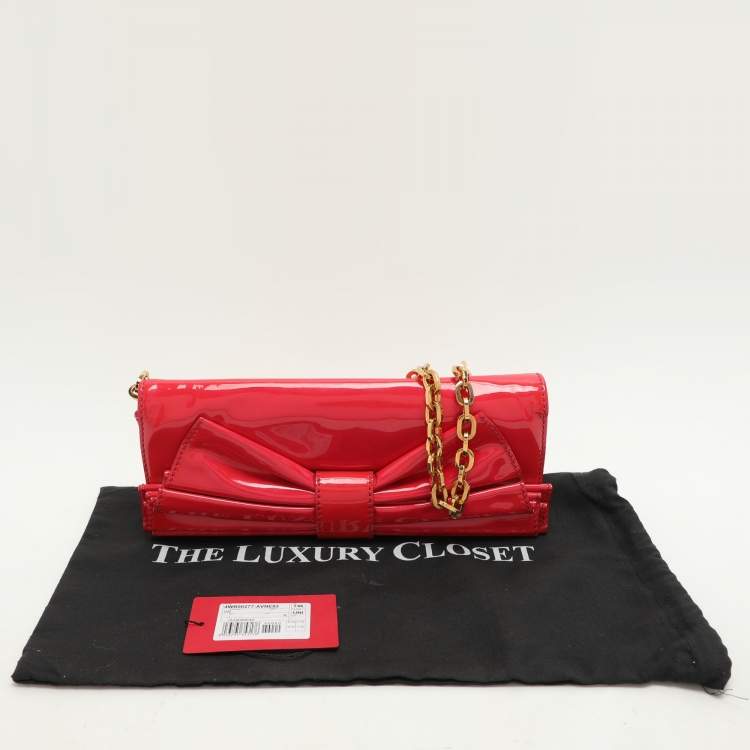Pre Owned Valentino Pink Patent Leather Bow Chain Clutch