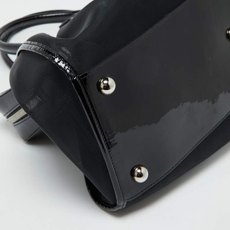 Pre Owned Valentino Black Mesh and Patent Leather Petale Rose Dome Satchel