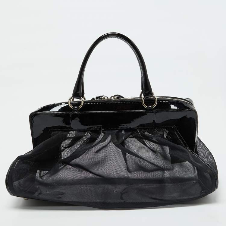 Pre Owned Valentino Black Mesh and Patent Leather Petale Rose Dome Satchel