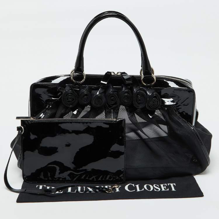 Pre Owned Valentino Black Mesh and Patent Leather Petale Rose Dome Satchel
