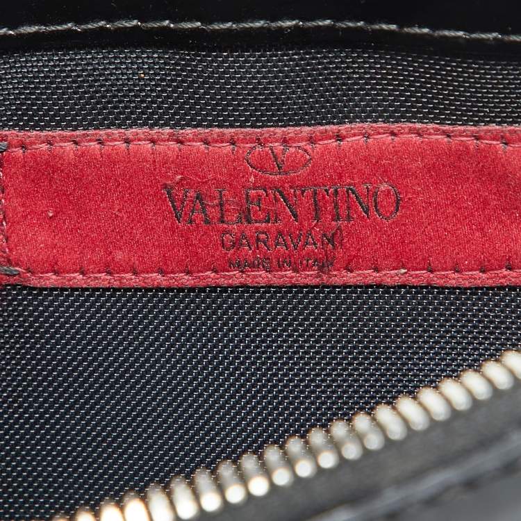 Pre Owned Valentino Black Mesh and Patent Leather Petale Rose Dome Satchel