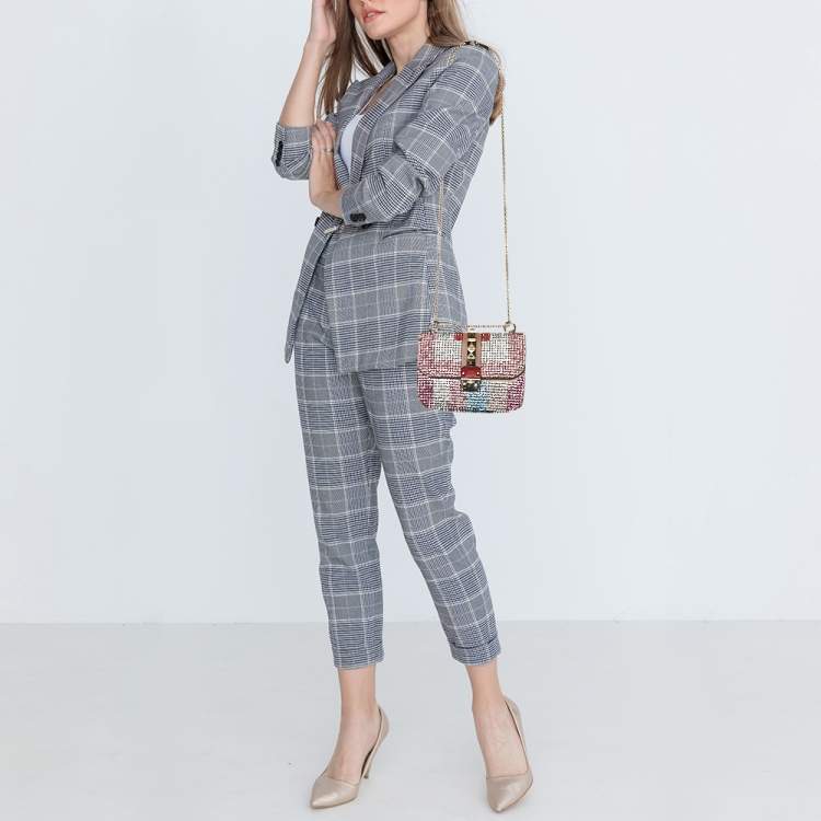 Pre Owned Valentino Multicolor Leather Crystal Embellished Small Glam Lock Shoulder Bag