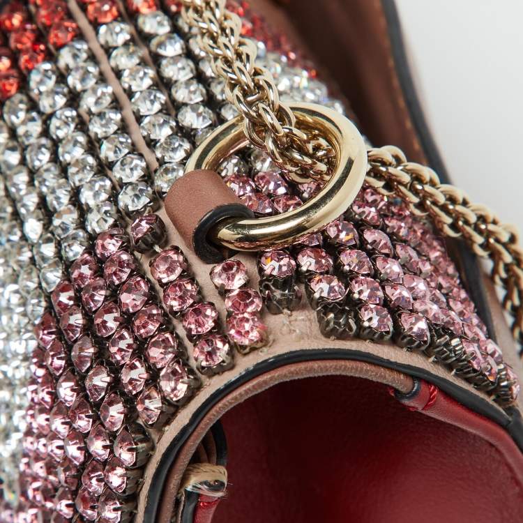 Pre Owned Valentino Multicolor Leather Crystal Embellished Small Glam Lock Shoulder Bag