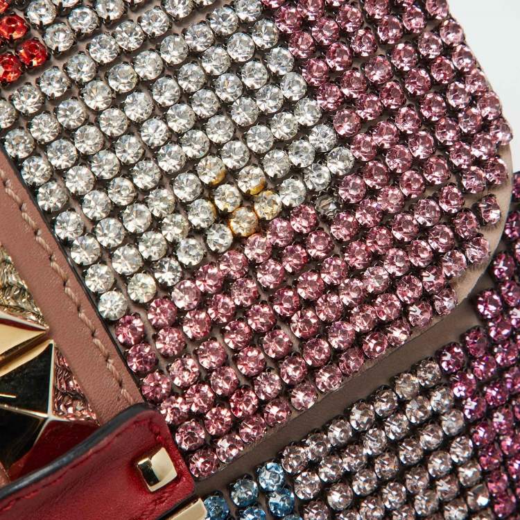 Pre Owned Valentino Multicolor Leather Crystal Embellished Small Glam Lock Shoulder Bag
