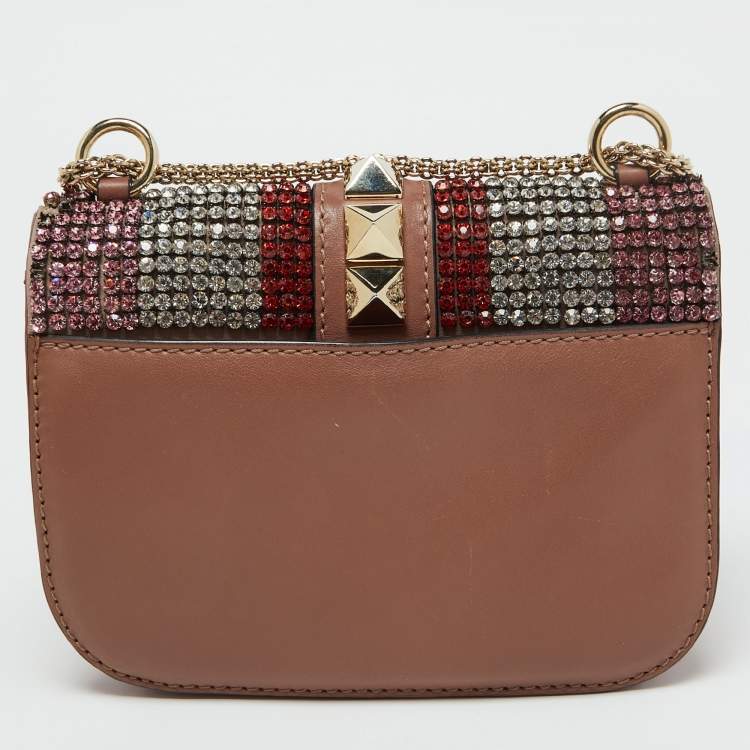 Pre Owned Valentino Multicolor Leather Crystal Embellished Small Glam Lock Shoulder Bag