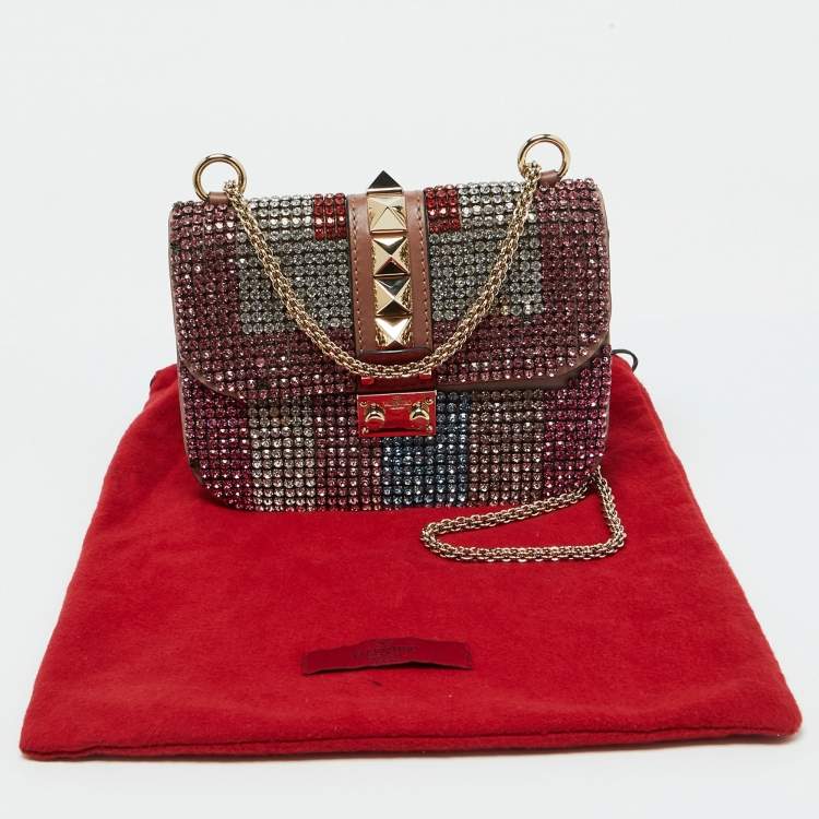 Pre Owned Valentino Multicolor Leather Crystal Embellished Small Glam Lock Shoulder Bag