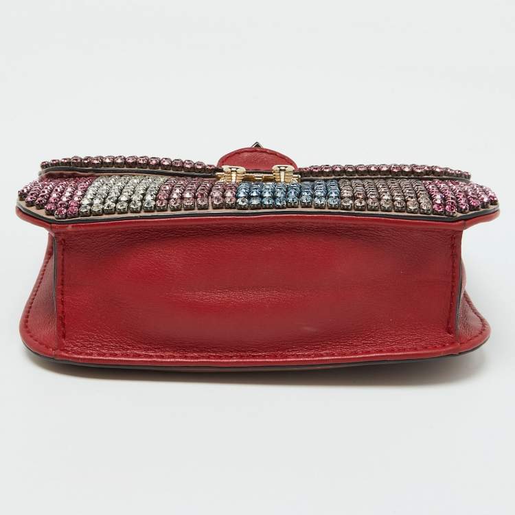 Pre Owned Valentino Multicolor Leather Crystal Embellished Small Glam Lock Shoulder Bag