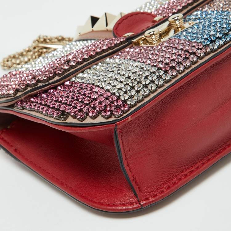 Pre Owned Valentino Multicolor Leather Crystal Embellished Small Glam Lock Shoulder Bag
