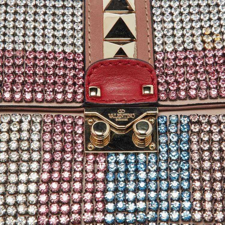 Pre Owned Valentino Multicolor Leather Crystal Embellished Small Glam Lock Shoulder Bag