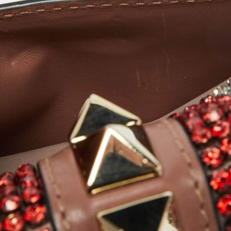 Pre Owned Valentino Multicolor Leather Crystal Embellished Small Glam Lock Shoulder Bag