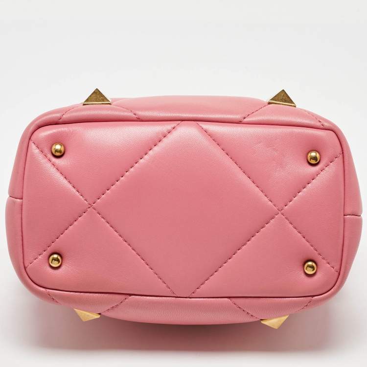 Pre Owned Valentino Pink Quilted Leather Small Roman Stud Top Handle Bag