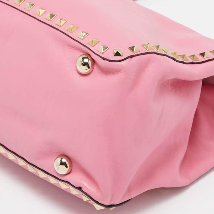 Pre Owned Valentino Pink Leather Medium Rockstud Trapeze Tote