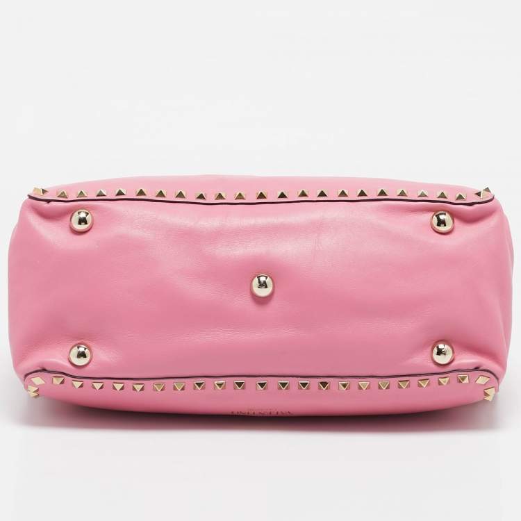 Pre Owned Valentino Pink Leather Medium Rockstud Trapeze Tote