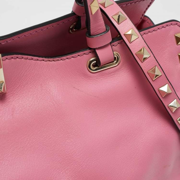 Pre Owned Valentino Pink Leather Medium Rockstud Trapeze Tote
