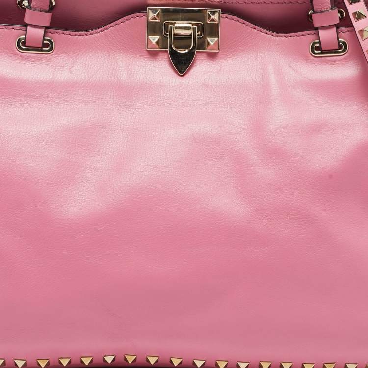 Pre Owned Valentino Pink Leather Medium Rockstud Trapeze Tote