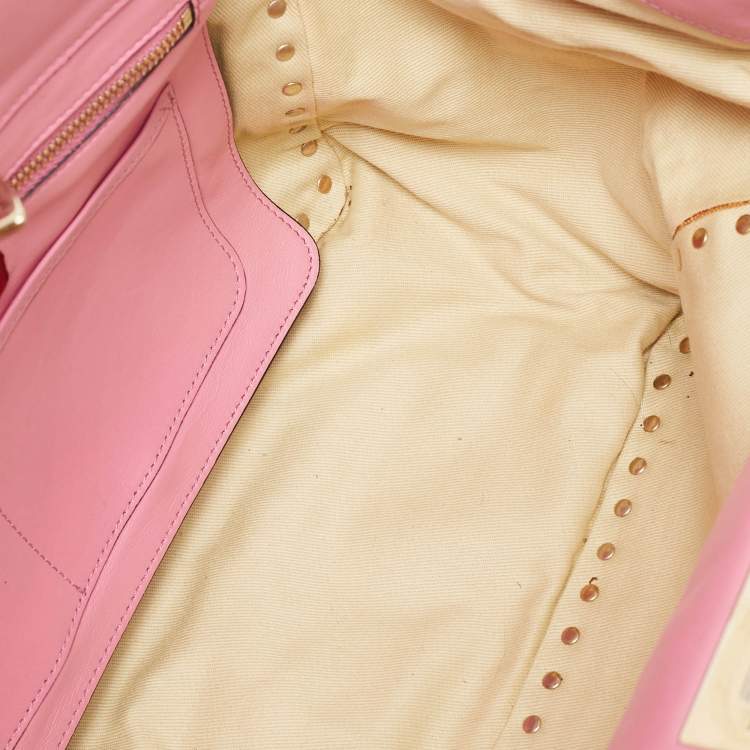 Pre Owned Valentino Pink Leather Medium Rockstud Trapeze Tote
