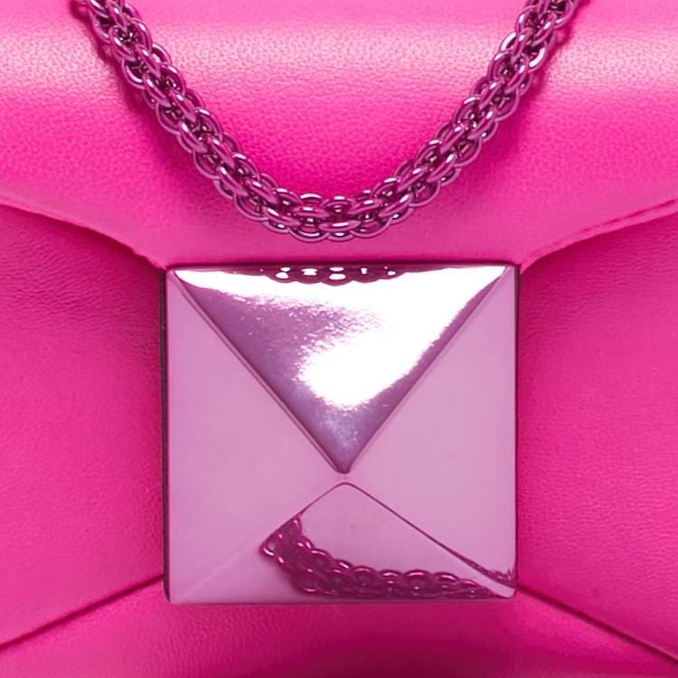 Pre Owned Valentino Fuchsia Pink Leather Micro One Stud Chain Bag