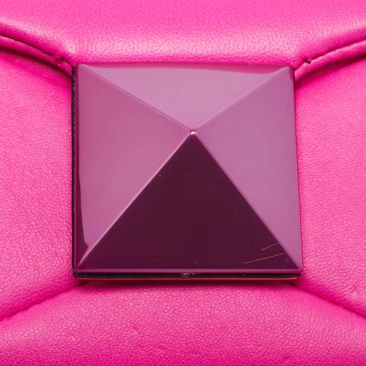 Pre Owned Valentino Fuchsia Pink Leather Micro One Stud Chain Bag