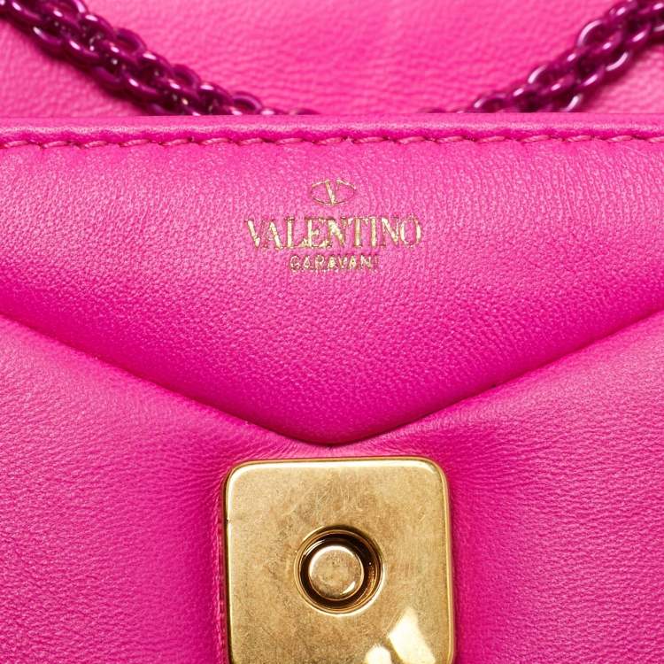 Pre Owned Valentino Fuchsia Pink Leather Micro One Stud Chain Bag