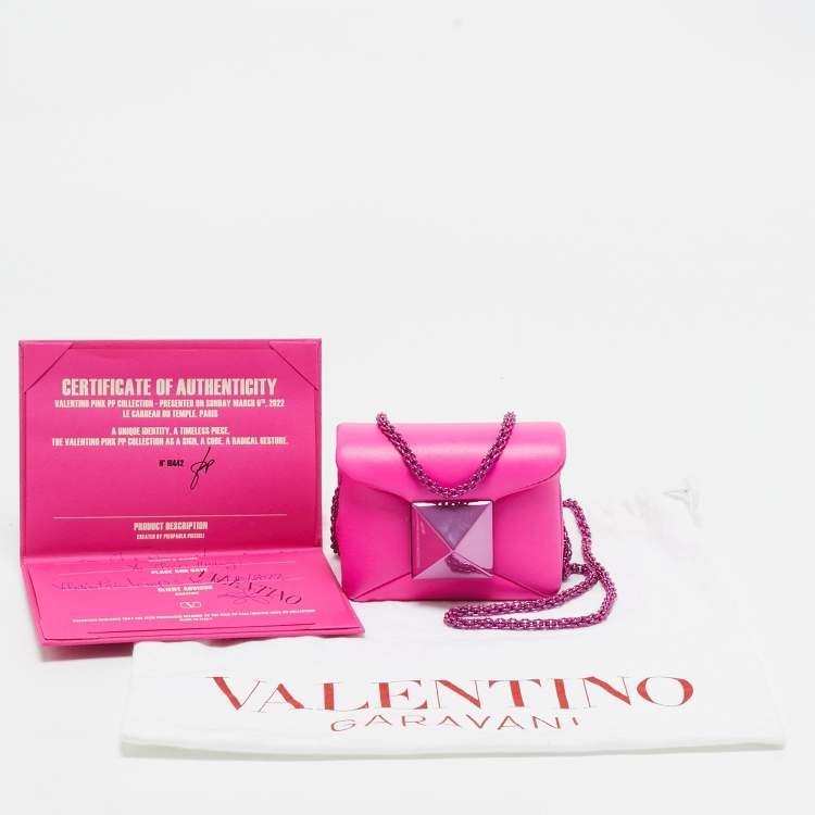 Pre Owned Valentino Fuchsia Pink Leather Micro One Stud Chain Bag