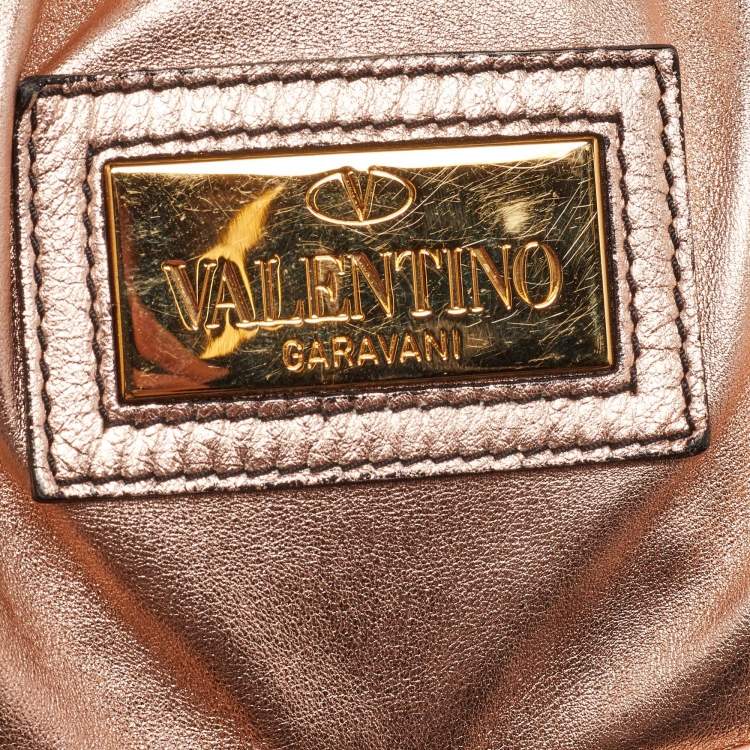 Pre Owned Valentino Metallic Rose Gold Leather Nuage Bow Hobo