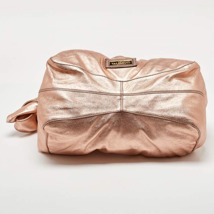Pre Owned Valentino Metallic Rose Gold Leather Nuage Bow Hobo