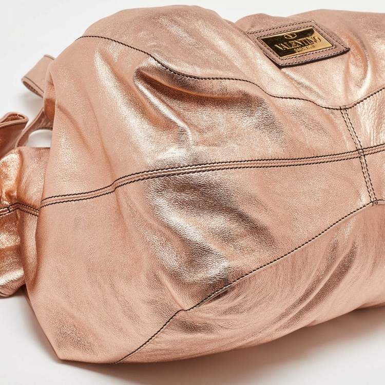 Pre Owned Valentino Metallic Rose Gold Leather Nuage Bow Hobo