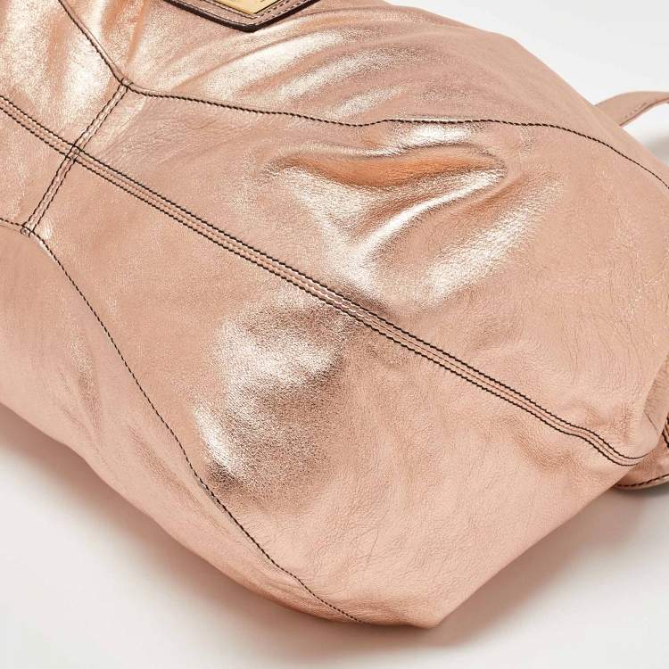 Pre Owned Valentino Metallic Rose Gold Leather Nuage Bow Hobo