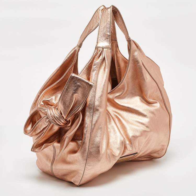 Pre Owned Valentino Metallic Rose Gold Leather Nuage Bow Hobo
