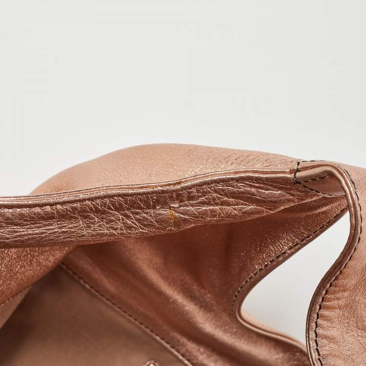 Pre Owned Valentino Metallic Rose Gold Leather Nuage Bow Hobo
