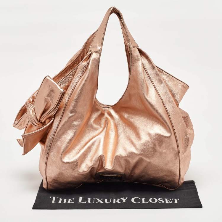 Pre Owned Valentino Metallic Rose Gold Leather Nuage Bow Hobo