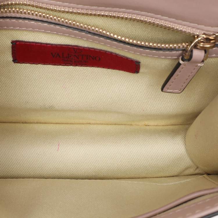 Pre Owned Valentino Beige Leather Small Rockstud Glam Lock Flap Bag