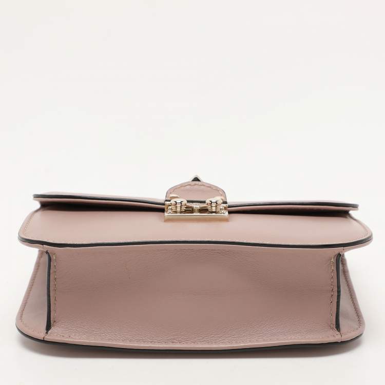 Pre Owned Valentino Beige Leather Small Rockstud Glam Lock Flap Bag