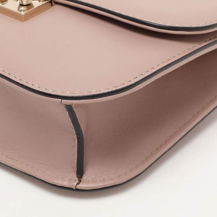 Pre Owned Valentino Beige Leather Small Rockstud Glam Lock Flap Bag