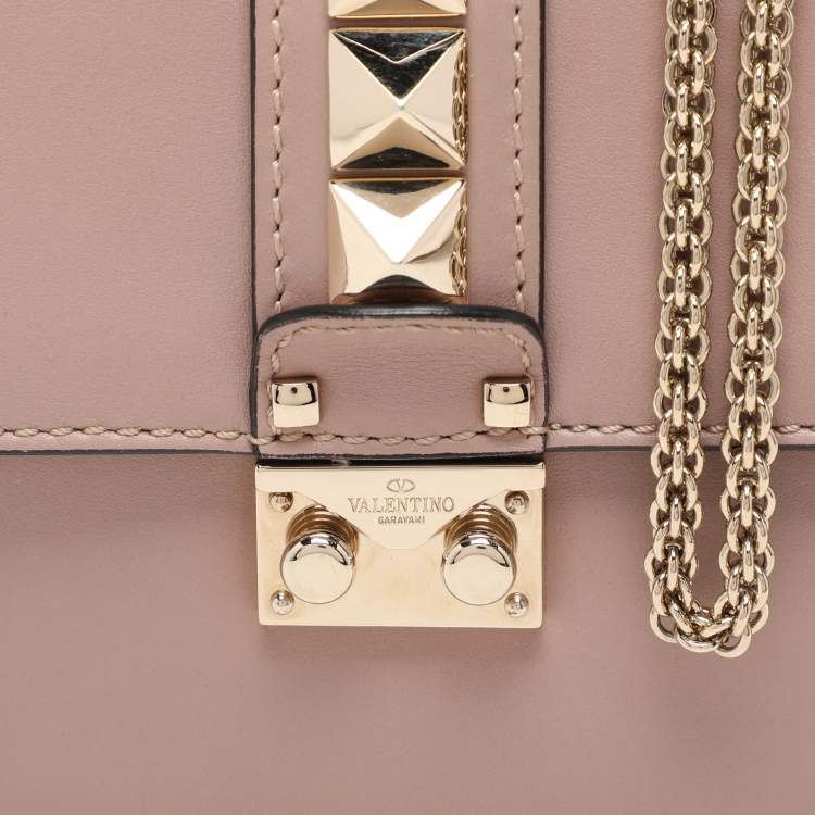 Pre Owned Valentino Beige Leather Small Rockstud Glam Lock Flap Bag