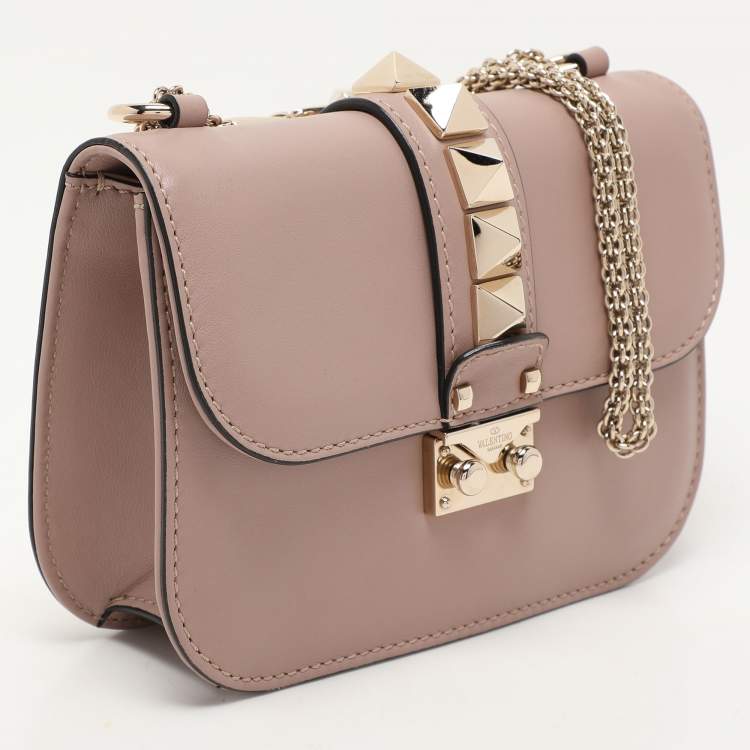 Pre Owned Valentino Beige Leather Small Rockstud Glam Lock Flap Bag