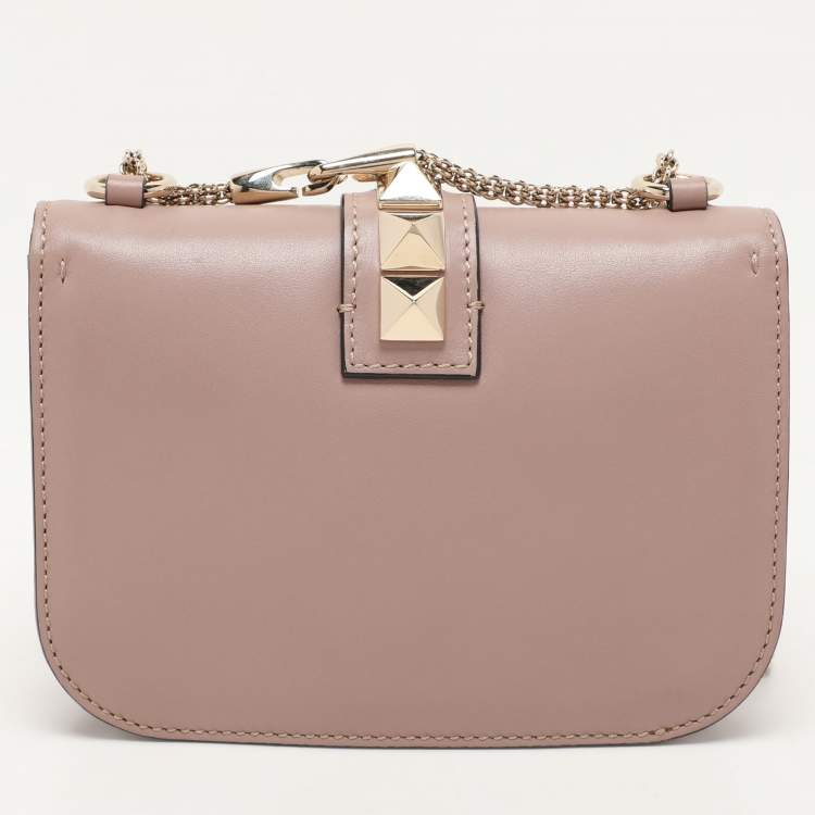 Pre Owned Valentino Beige Leather Small Rockstud Glam Lock Flap Bag
