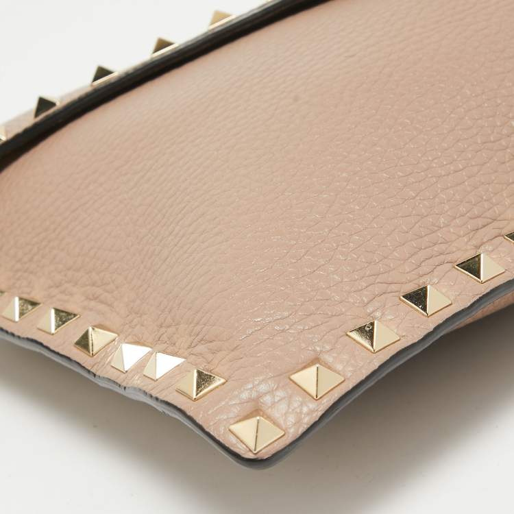 Pre Owned Valentino Dusty Pink Leather Rockstud Envelope Pouch