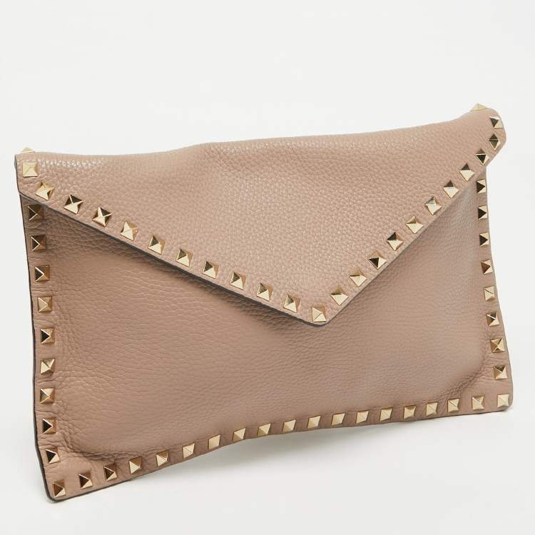 Pre Owned Valentino Dusty Pink Leather Rockstud Envelope Pouch