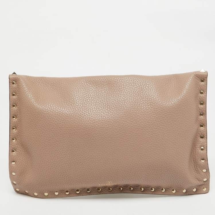 Pre Owned Valentino Dusty Pink Leather Rockstud Envelope Pouch
