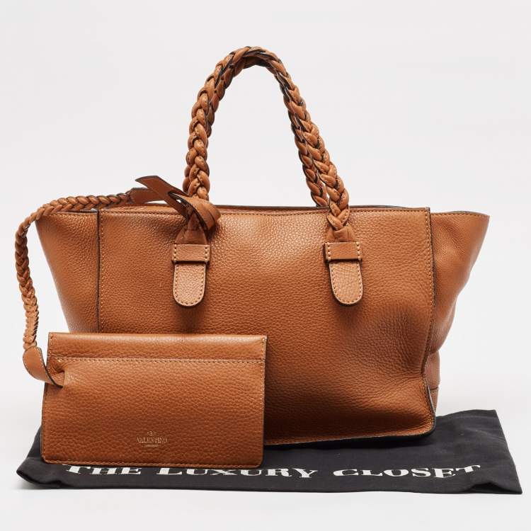 Pre Owned Valentino Brown Leather Braided Handle To Be Cool Tote