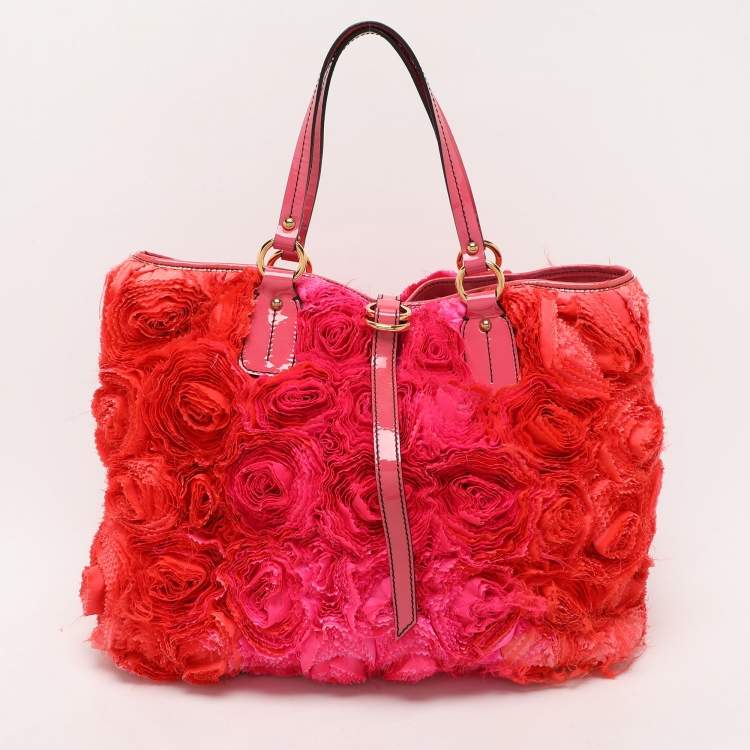 Pre Owned Valentino Multicolor Patent Leather and Satin Rose Applique Tote