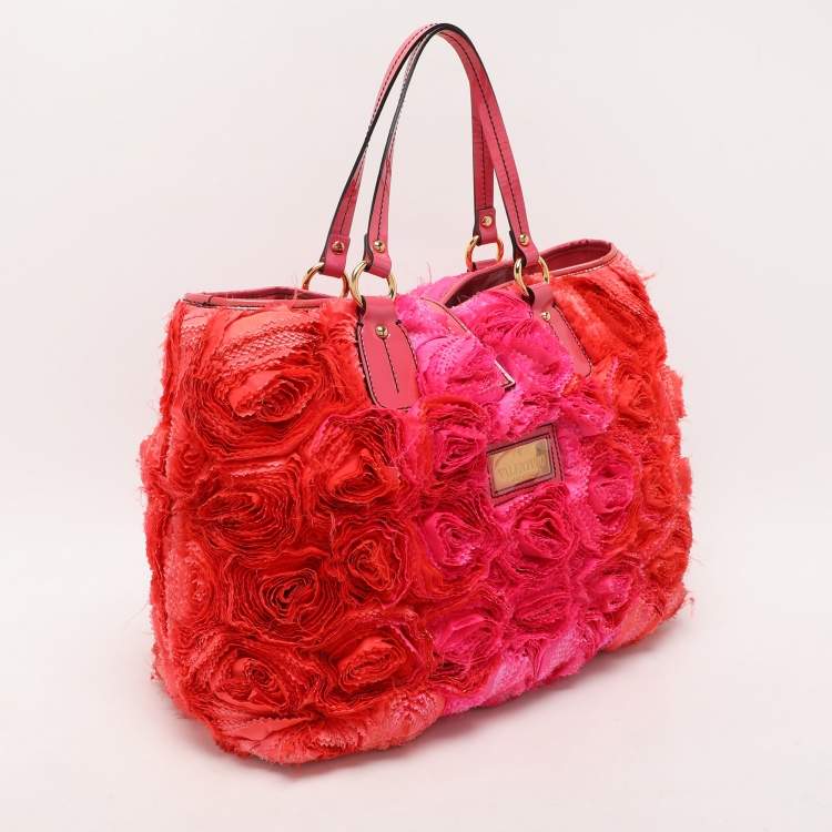 Pre Owned Valentino Multicolor Patent Leather and Satin Rose Applique Tote