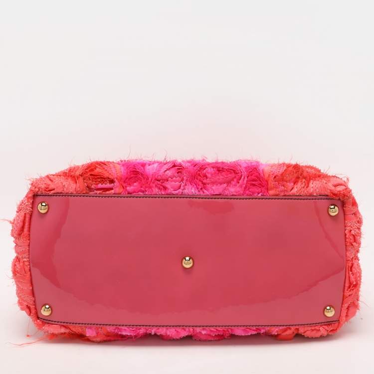 Pre Owned Valentino Multicolor Patent Leather and Satin Rose Applique Tote