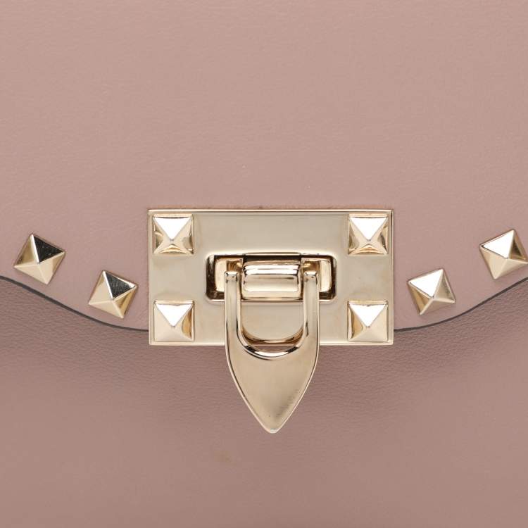 Pre Owned Valentino Beige Leather Rockstud Crossbody Bag