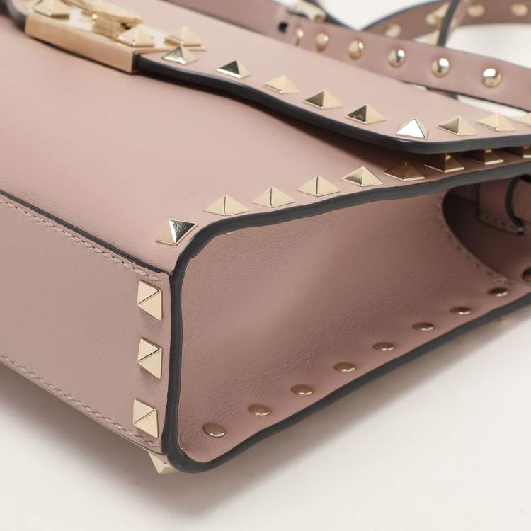 Pre Owned Valentino Beige Leather Rockstud Crossbody Bag